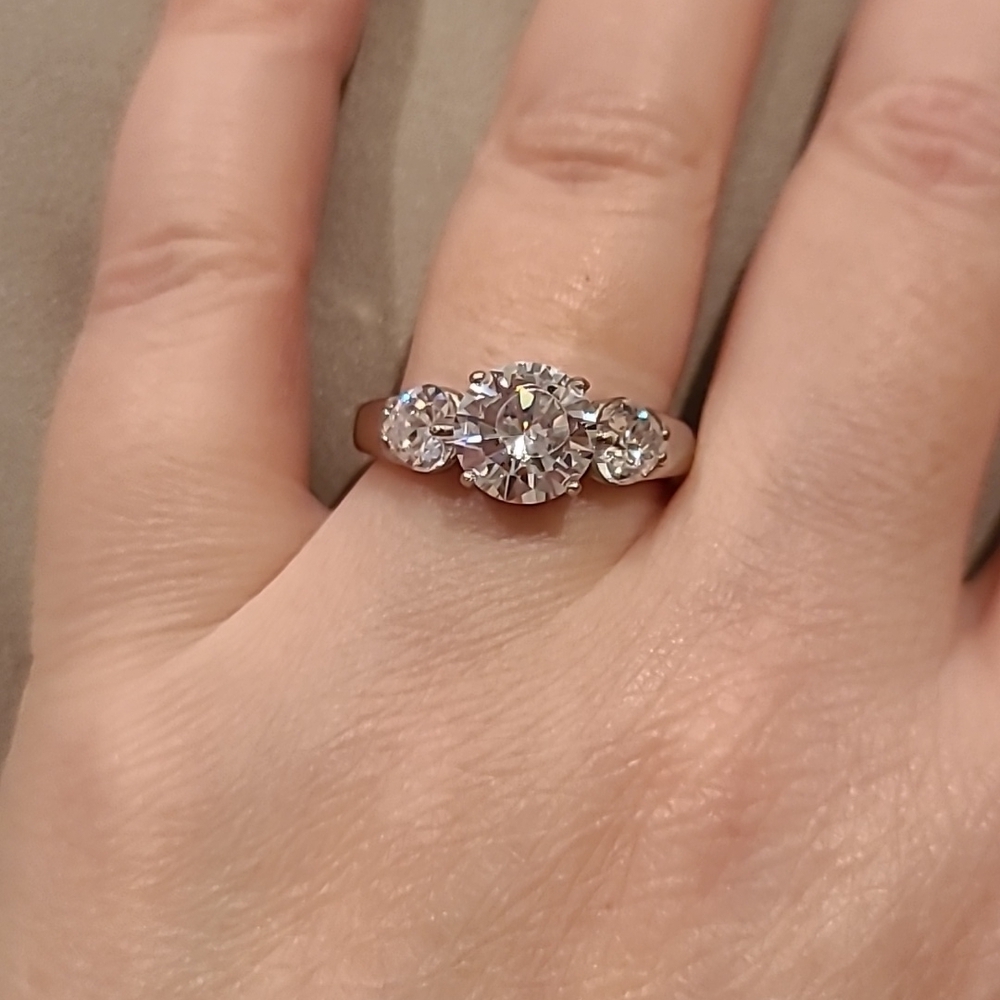 3 stone cubic zirconia stainless steel ring